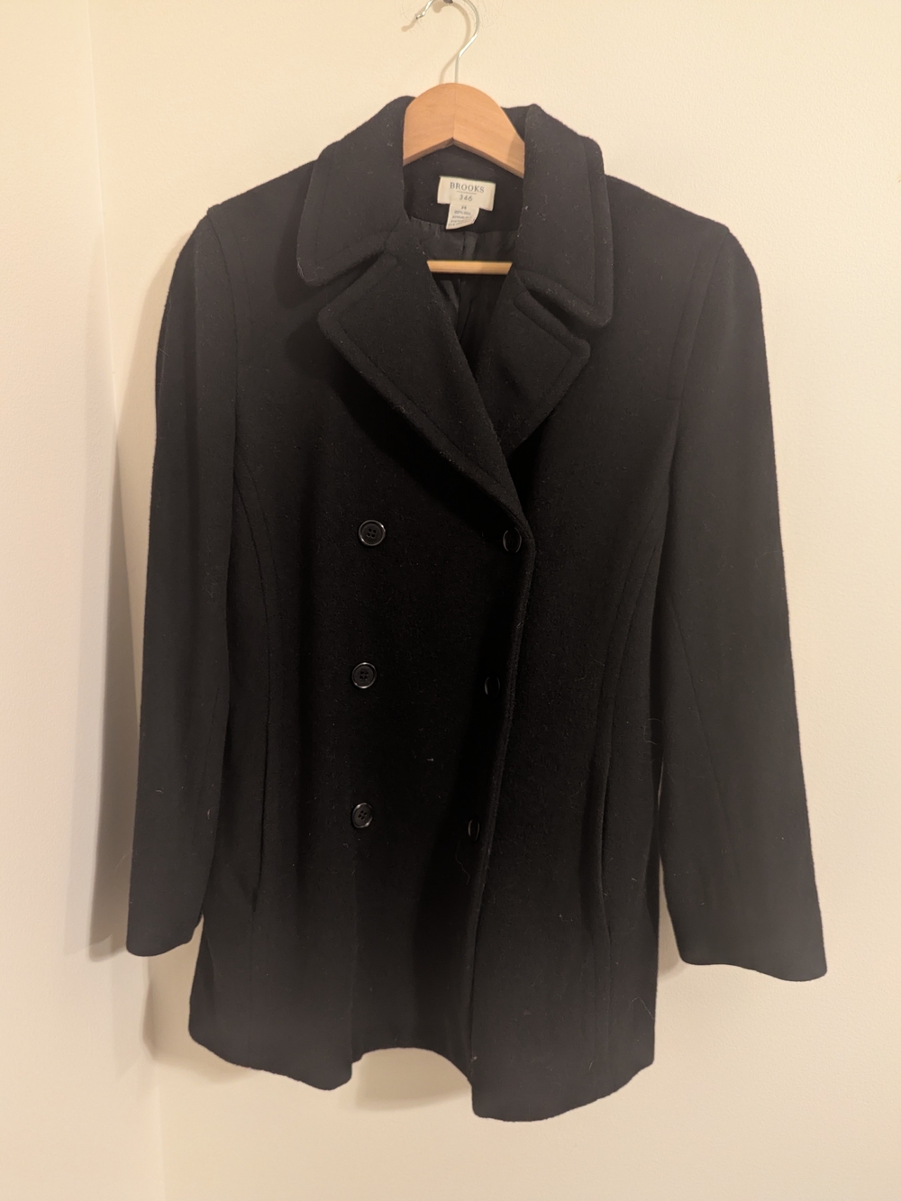 Brooks Brothers Black Double-Breasted Wool Peacoat